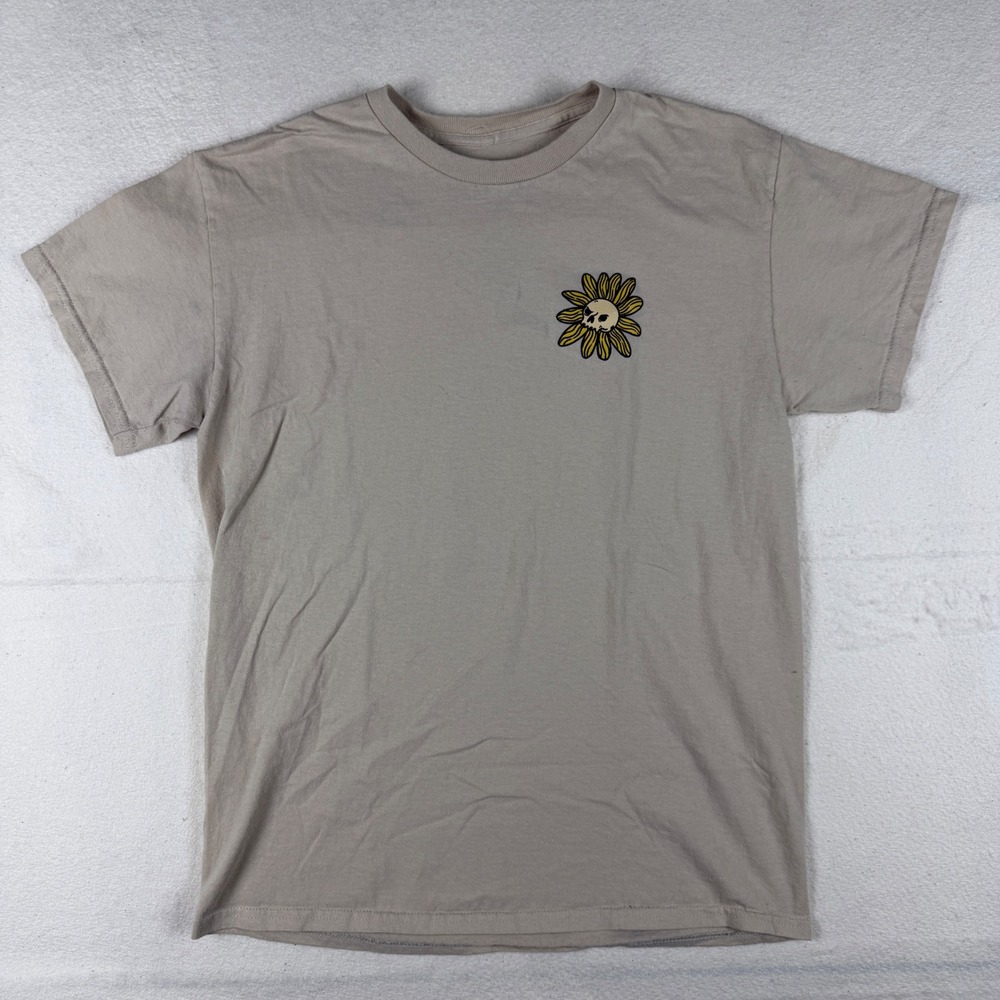 Empyre Mens Tan Sunflower Skull Graphic T-Shirt Short Sleeve Cotton Size M